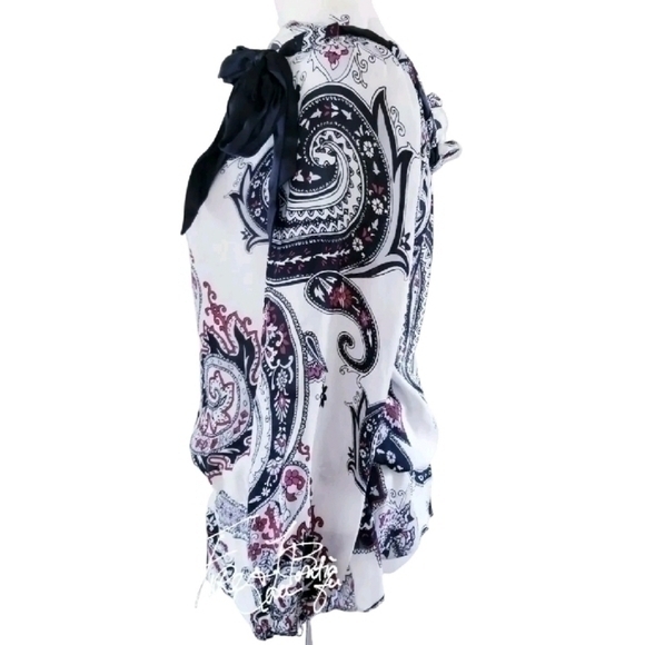 WHITE HOUSE BLACK MARKET TIE SHOULDER 100% SILK BLOUSE SZ S - Picture 7 of 9